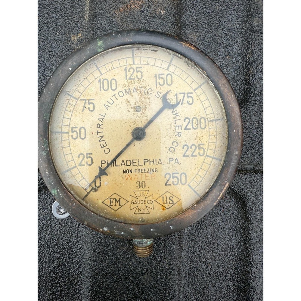 Antique Brass Fire Sprinkler Gauge Central Automatic 0–250 PSI U.S. Gauge Co